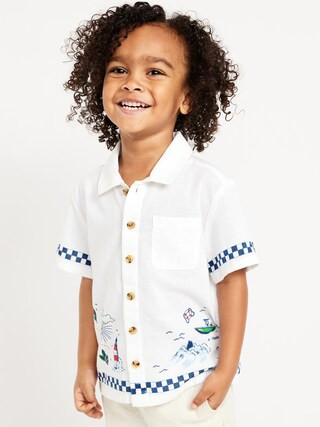 Printed Short-Sleeve Linen-Blend Shirt for Toddler Boys | Old Navy (US)