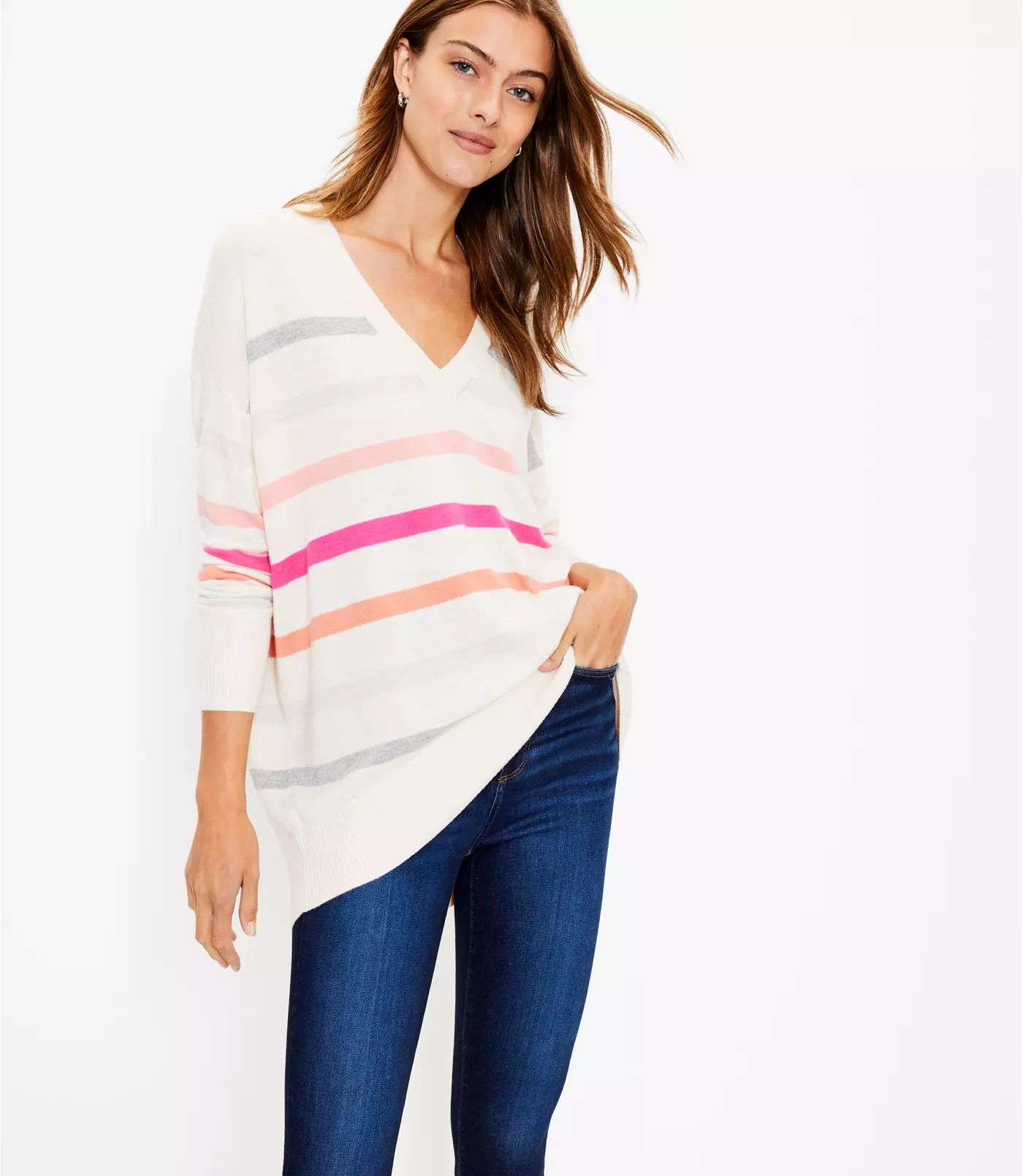 Striped V-Neck Tunic Sweater | LOFT | LOFT