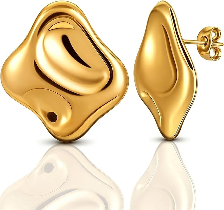 Musment® Gold Earrings for Women, 14K Gold Plated Chunky Stud Earrings, Lightweight Hypoallergen... | Amazon (US)