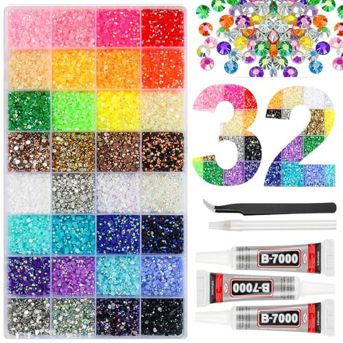 38000Pcs 32 Colors Resin Jelly Gems for Bedazzling, 3mm Flatback Rhinestones for Crafts, with 3 Bottles B7000 Glue for Clothes, Shoes, Nails, Jewelry Making | Amazon (US)