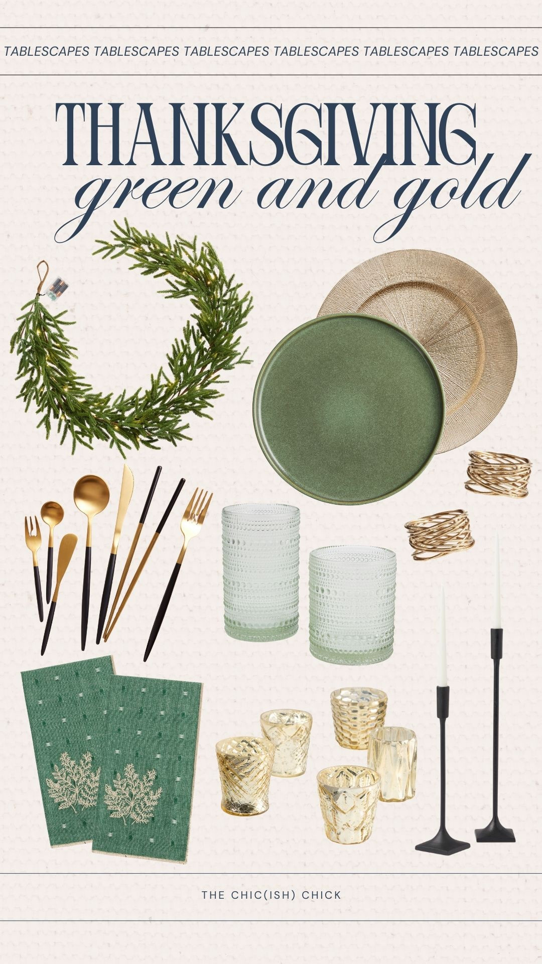 Green and gold Thanksgiving Day hosting finds. Gold chargers and faux garland create a seasonal tablescape perfect for hosting. 

#LTKHome #LTKStyleTip #LTKSeasonal