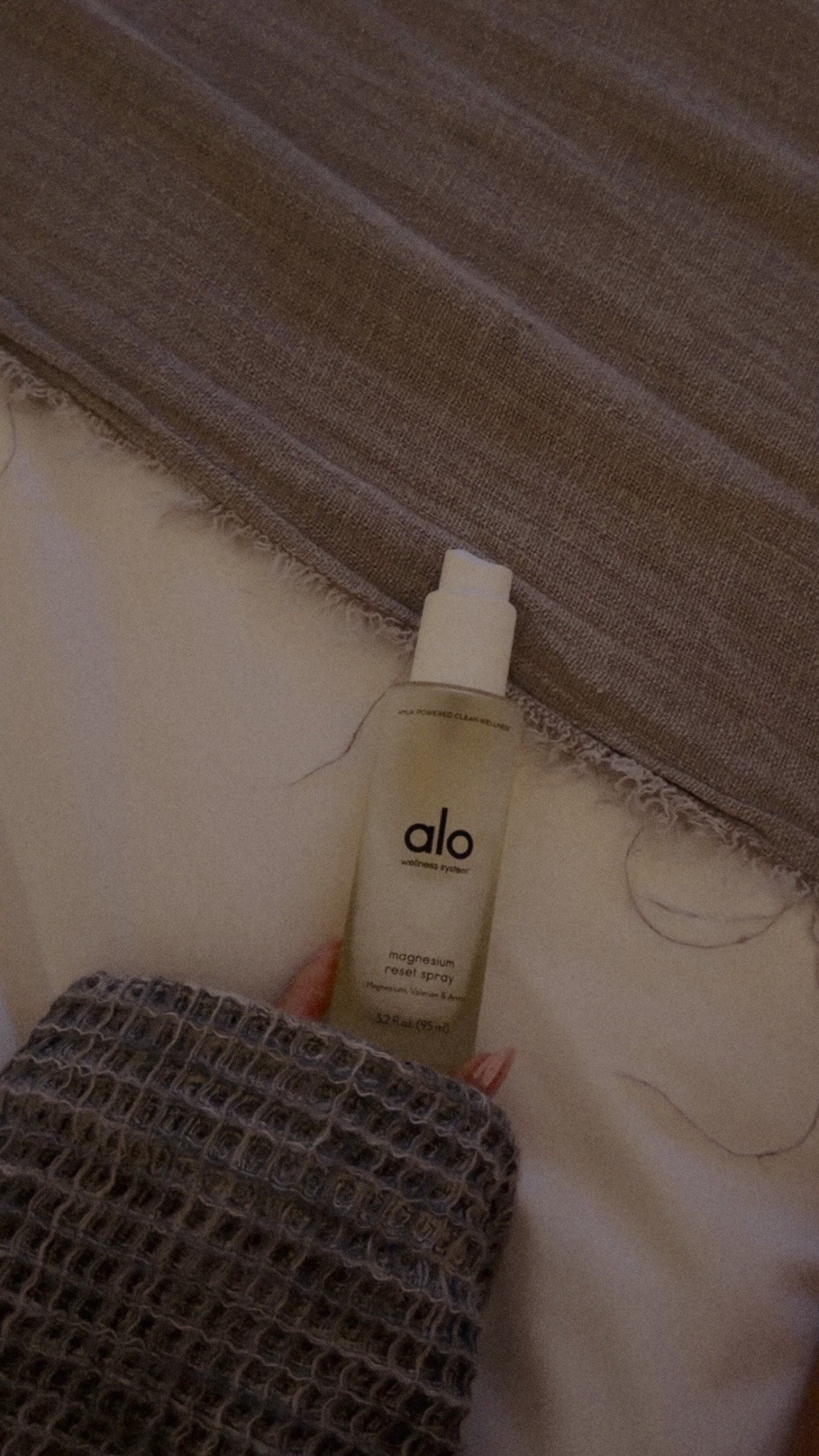 Blissed-out sleep and reset muscles? Believe it. Just 3 pumps of alo's Magnesium Reset Mist dispenses 45 mg of magnesium for direct absorption into the body, plus Arnica for sore muscles, Valerian to ease tension, and soothing aromatherapy oils. Skin readily drinks in restorative, vitamin C-rich Amla - nature's most powerful antioxidant superberry, used for millennia in Ayurvedic healing - for better sleep and quick relaxation. Naturally fragranced with mandarin orange, rice milk & calming botanical essential oils

THE DETAILS

Suitable for all skin types
Made in California, clean, hypoallergenic, dermatologist tested & approved, vegan & cruelty-free
Free of Parabens, Phthalates, Gluten, Sulfates, Mineral Oil, Artificial Color, Synthetic Fragrance, and Polyethylene Glycol
3.2 fl.oz / 95 ml
Revolve Style No. ALOR-WU7
Manufacturer Style No. B2012F000195ML
Actual packaging and materials may vary. Please read labels, warnings, and directions before use.
HOW TO USE

Spray onto skin and massage in, focusing on areas of tension or fatigue, before savasana or anytime, for recovery and relaxation
For best results, follow with alo Superfruit Body Lotion



#LTKselfcare #LTKBeauty #LTKmorningroutine