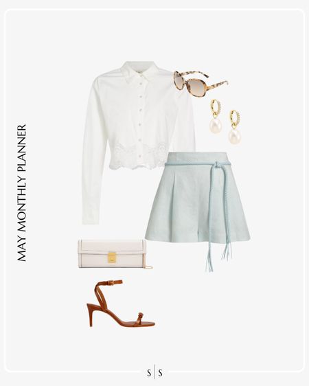 Monthly outfit planner: MAY: Spring and Summer looks | poplin white blouse, linen short, brown strap sandal, white clutch, pearl drop earrings

See the entire calendar on thesarahstories.com ✨ 


#LTKStyleTip