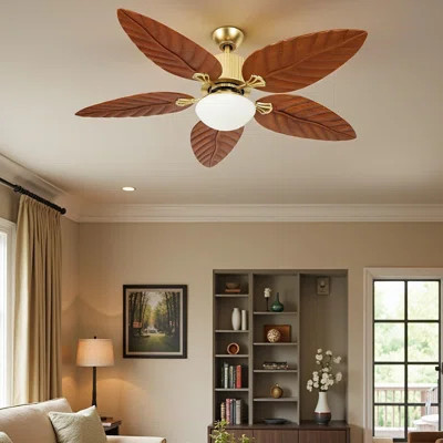 52" Ceiling Fans With Lights, Tropical Ceiling Fan With Light And Remote, LED Tri-Color Temperature, 5 Blades, Reversible 6 Speeds W/Quiet DC Motor, 6 | Wayfair North America