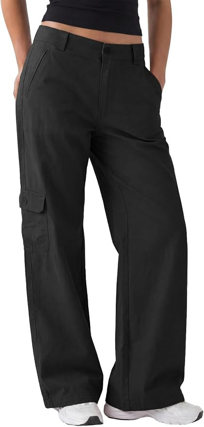 Aoysky Womens High Waist Washed Cotton Cargo Pants Wide Leg Work Pants | Amazon (US)