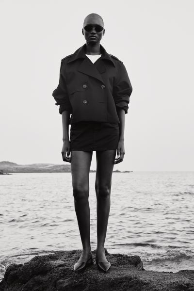 Trench Look Jacket - Long sleeve - Short - Dark beige - Ladies | H&M AU | H&M (AU)