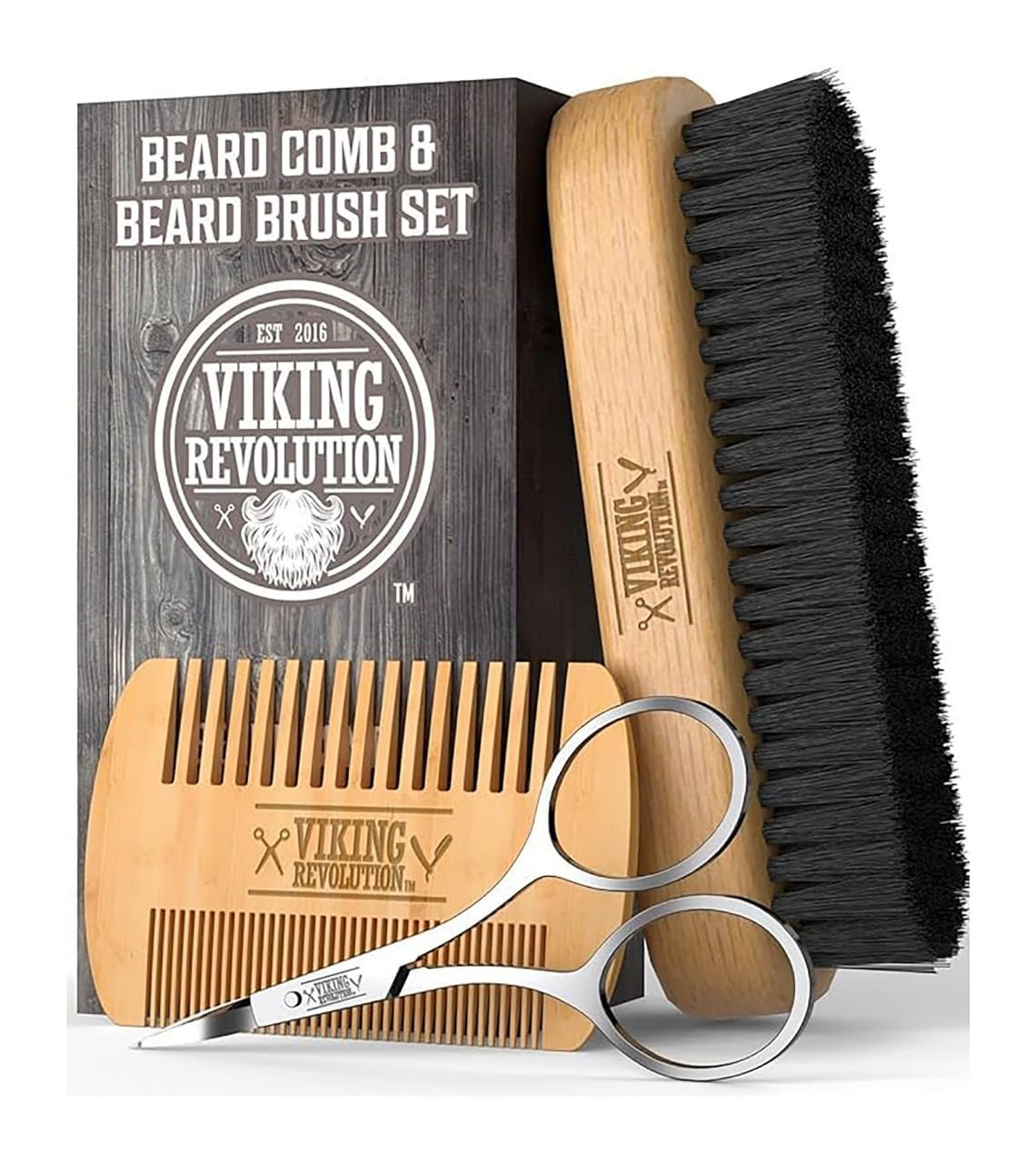 Viking Revolution Beard Comb & Beard Brush Set for Men -- Natural Boar Bristle Brush and Dual Act... | Amazon (US)