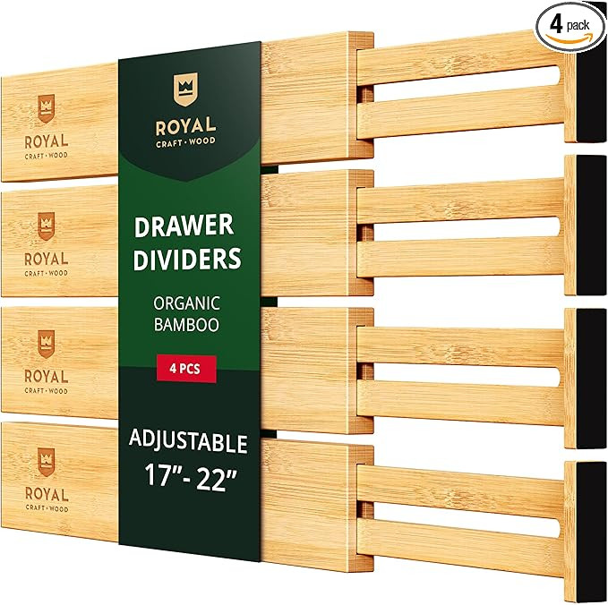Drawer Divider and Organizer for Kitchen Organization - Adjustable Bamboo Drawer Dividers Organiz... | Amazon (US)