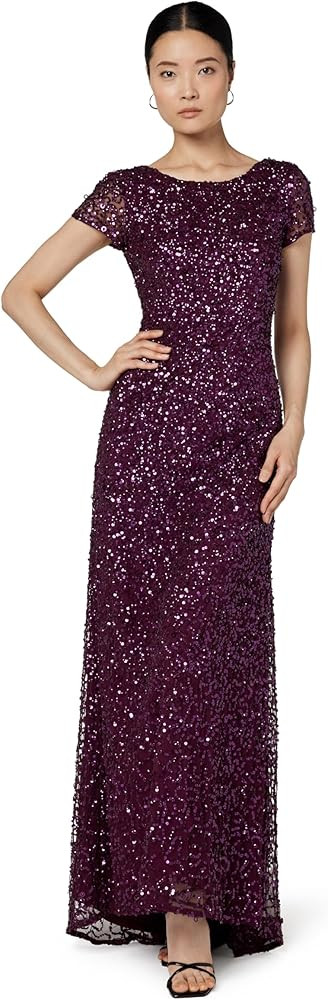 Adrianna Papell Womens Short-Sleeve All Over Sequin Gown | Amazon (US)