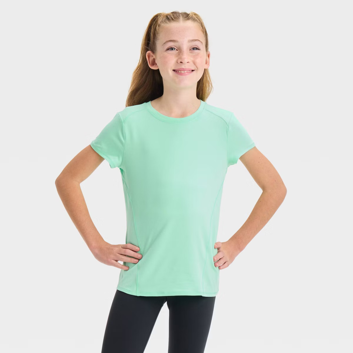 Girls' Short Sleeve Fashion T-Shirt - All In Motion™ Mint Green S | Target