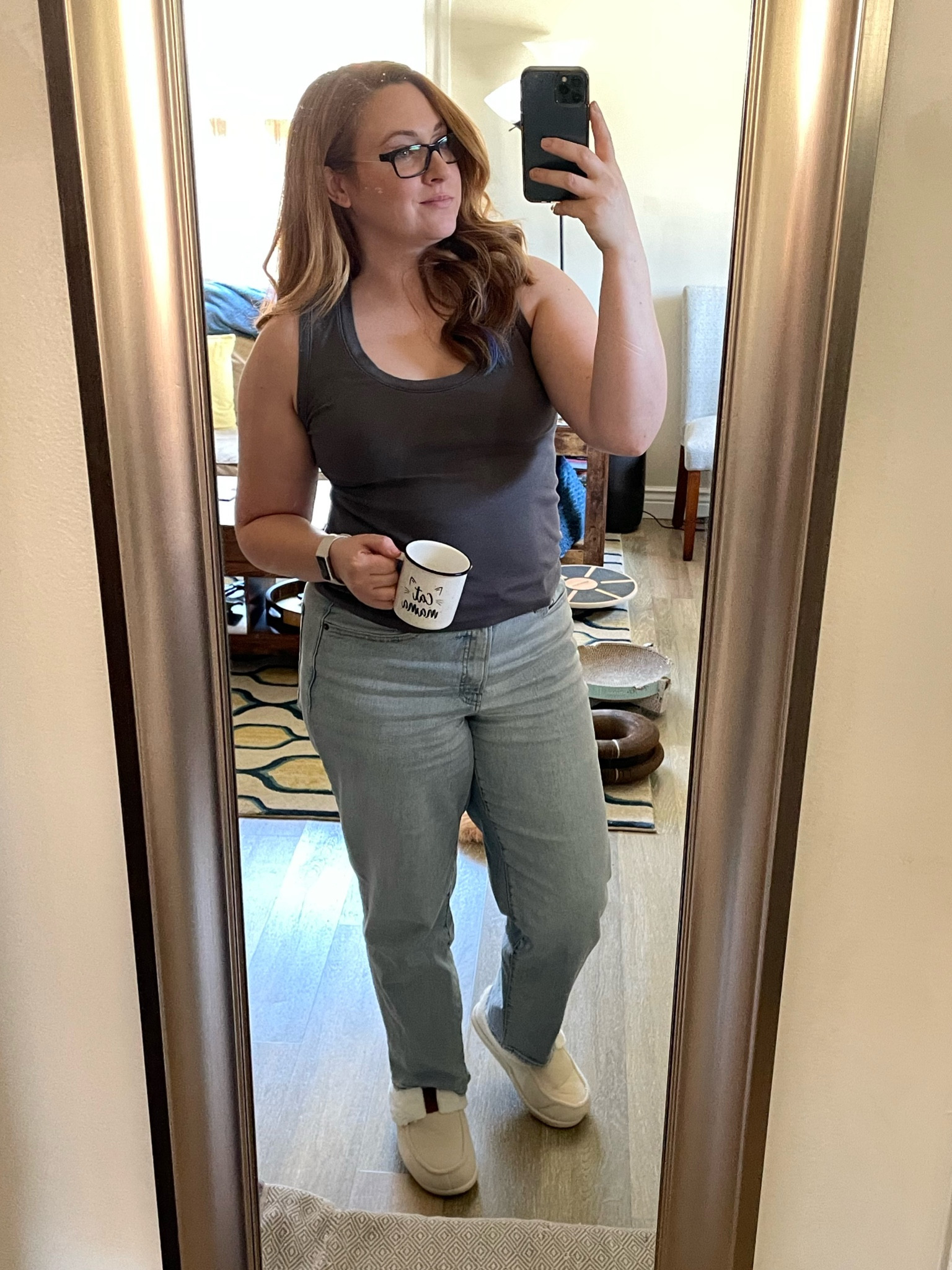 Today’s wfh fit. If I’m wearing real pants, you know they’ve got to be comfy. Wearing size 12 and a large tank. 

I also just got these slippers in preparation for cozy season! They have a nice nonslip sole and arch support.



#LTKFindsUnder50 #LTKMidsize #LTKSeasonal