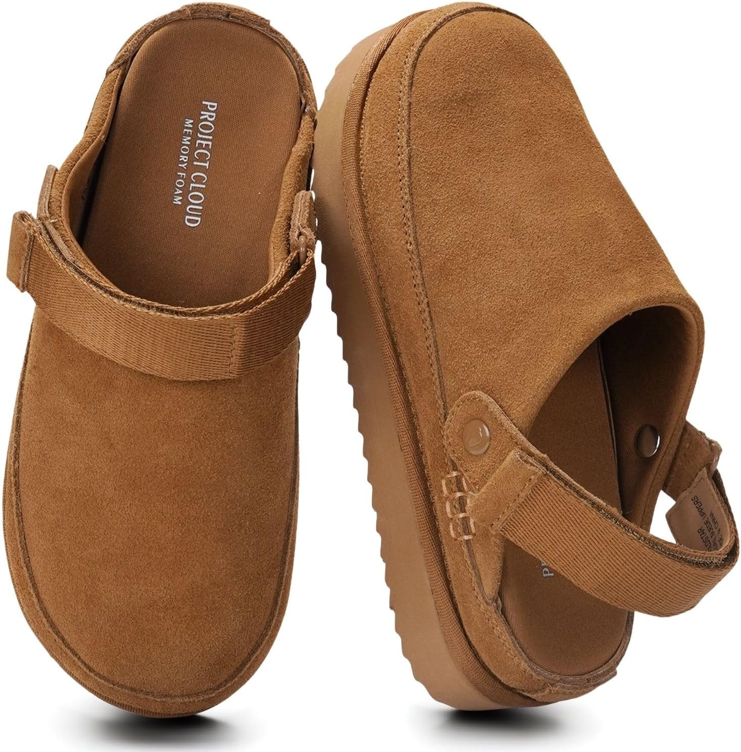 Project Cloud 100% Genuine Leather Clogs for Women - Memory Foam Womens Clogs & Mules with Adjustable Straps - Lightweight Platform Shoes Non-Slip Slides (Goldstar, CHSTNUT, 7.5) Chestnut | Amazon (US)