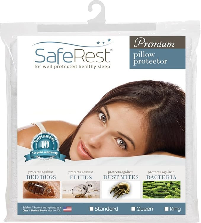 SafeRest Premium Hypoallergenic Bed Bug Proof Zippered Waterproof Pillow Protector (1) Standard S... | Amazon (US)