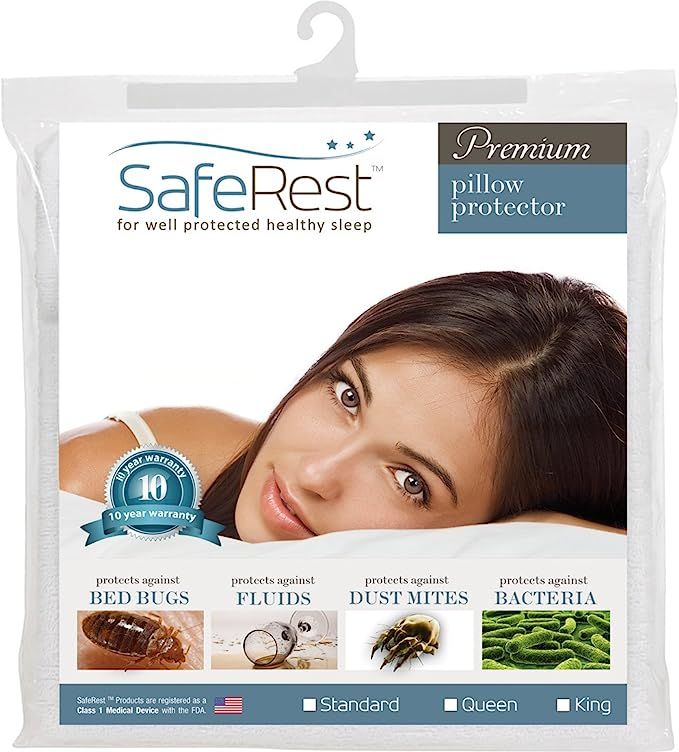 SafeRest Premium Hypoallergenic Bed Bug Proof Zippered Waterproof Pillow Protector (1) Standard S... | Amazon (US)