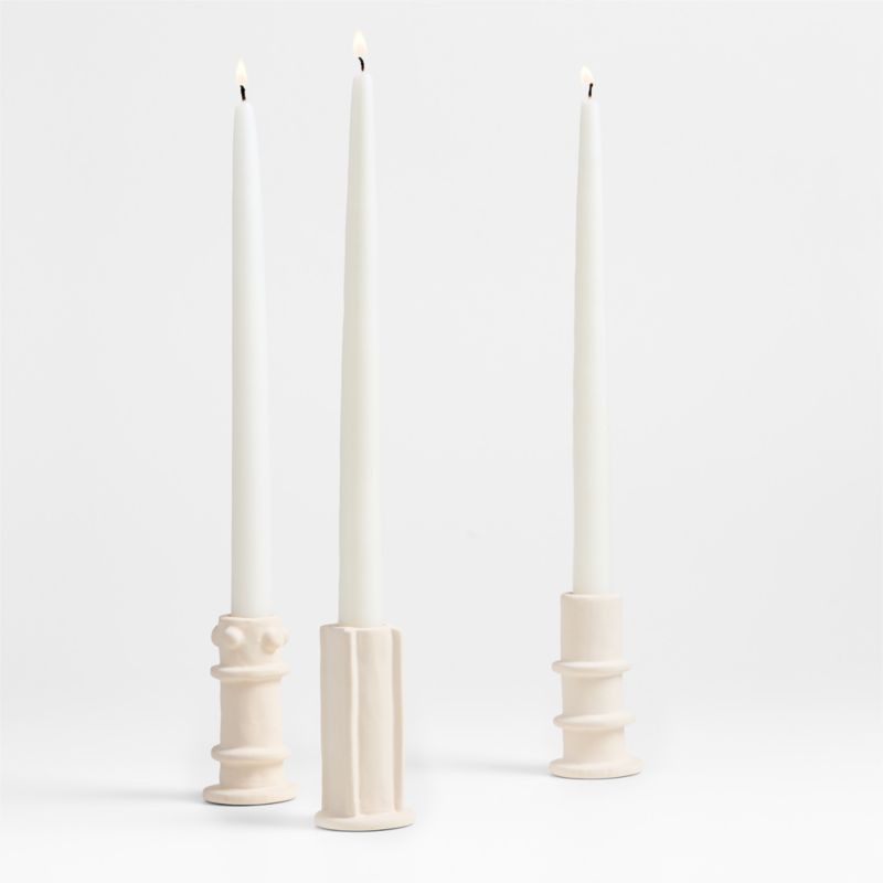 Serax Beige "03" Molly Stoneware Taper Candle Holders Set of 3 | Crate & Barrel | Crate & Barrel