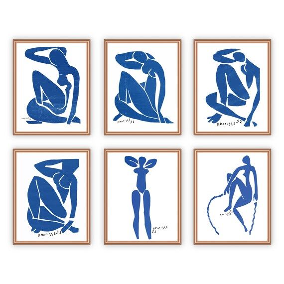 Line Art Drawing Print Set Of 6 Blue Nude Woman Posters. Modern Henri Matisse Poster. Living Room... | Etsy ROW