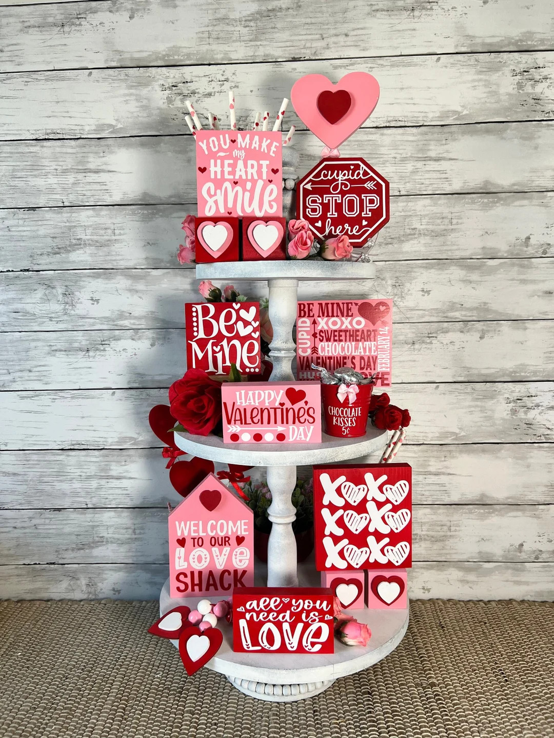 Valentines Day Tiered Tray Decor Tiered Tray Bundle Red & - Etsy | Etsy (US)