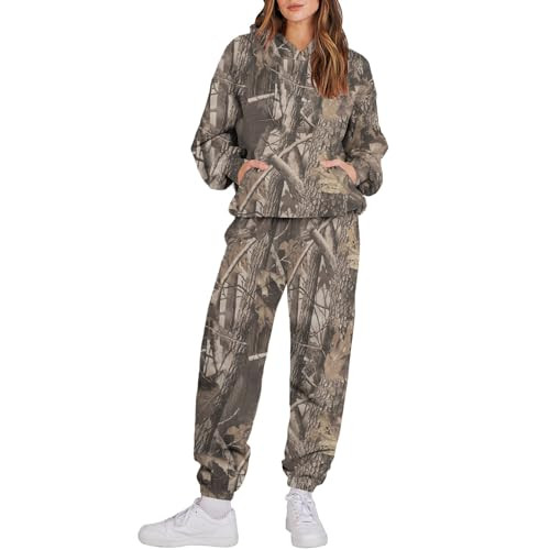 Hot Deals,Women Hoodies Trendy Trendy Camo Hoodie Camo Hoodie 2 Piece Long Sleeve Camo Sweatshirt Wide Leg Sweatpants Track Suit(Large,Brown) | Amazon (US)