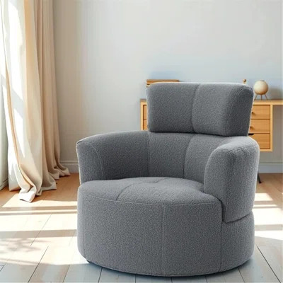 Swivel Chair Upholstered Accent Barrel Chair Swivel Round Sofa Chair With Adjustable Headrest For Living Room, Bedroom, Office And Hotel | Wayfair North America
