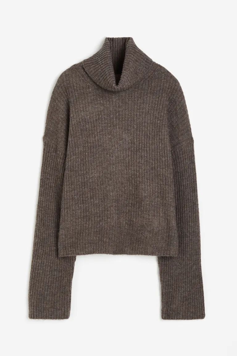 Oversized Turtleneck Sweater - Dark taupe - Ladies | H&M US | H&M (US + CA)