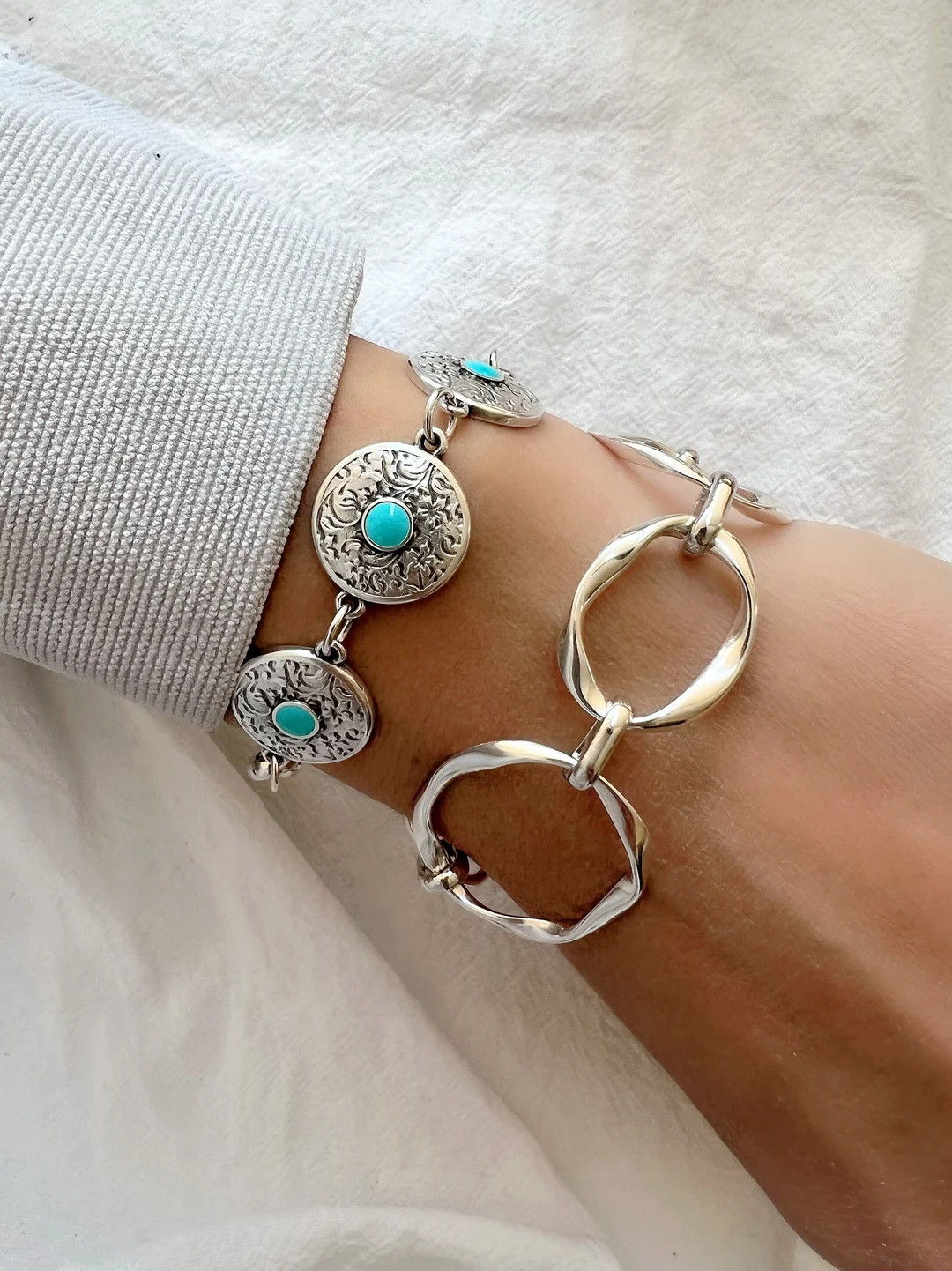 Silver Chain Bracelet, Wide Chain Bracelet, Silver Bracelet, Chunky Chain Bracelet, Beaded Bracel... | Etsy (US)