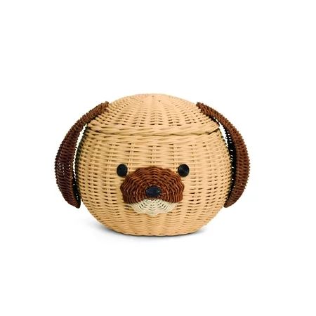 Dog Head Rattan Storage Basket with Lid Decorative Bin Home Decor Hand Woven Shelf Organizer Cute Ha | Walmart (US)