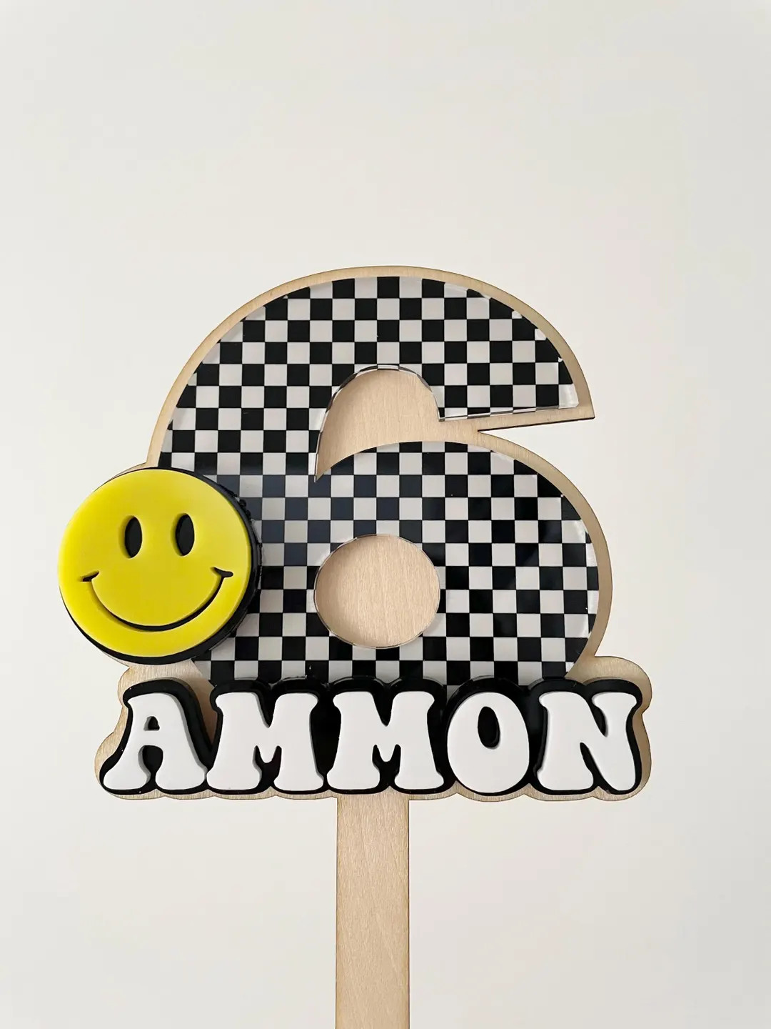 Personalized Checkered Smiley Cake Topper, Rad Cake Topper, Checkered, Smiley, Birthday Cake Topp... | Etsy (US)