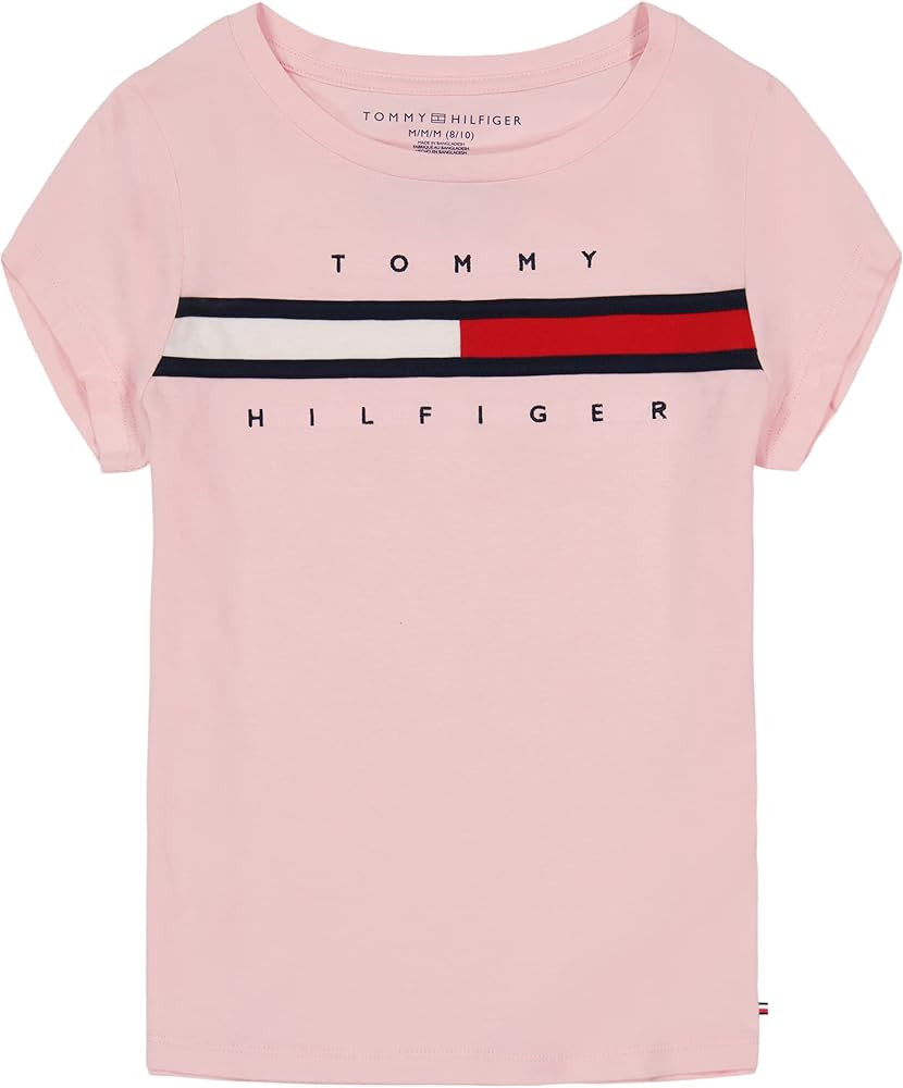 Tommy Hilfiger Girl's Short Sleeve T-shirt With Flag Logo, Cotton Blend Tee With Tagless Interior | Amazon (US)
