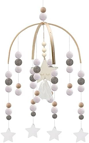 Neutral Baby Crib Mobile Nursery Cot Mobile, Handmade Wooden Bead Bed Felt Baby Ceiling Mobiles,Boho | Amazon (US)