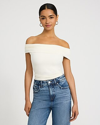 Ribbed Knit Off The Shoulder Twist Tee | Express