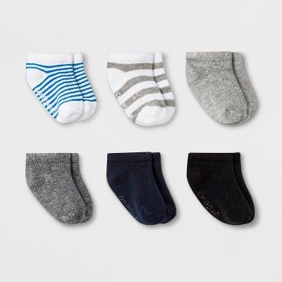 Baby 6pk Low Cut Striped Socks - Cat & Jack™ Gray 6-12M | Target