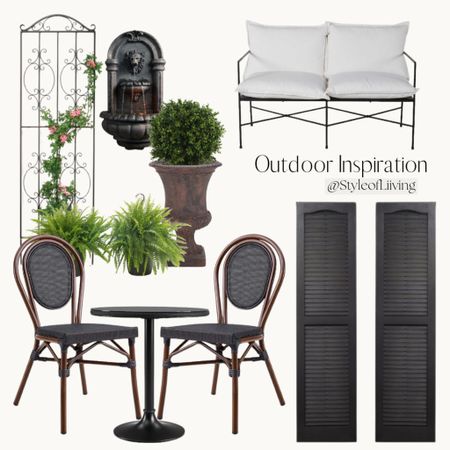 Wayfair and Pottery Barn outdoor inspiration! Outdoor furniture, shutters, bistro tables and chairs, loveseat, ferns, topiaries, fountains, trellises, urns. New Orleans inspired French quarter.

#LTKhome #LTKSeasonal #LTKstyletip