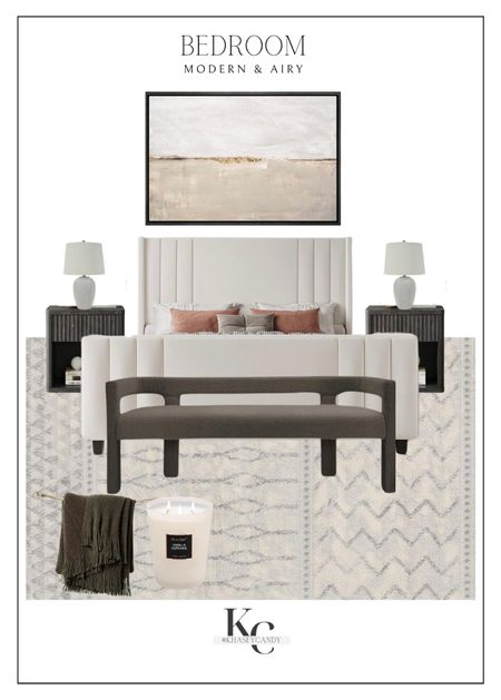 Bedroom design, modern & airy.



Neutral artwork, neutral bed, neutral foot of the bed bench, throw blanket, large candle, modern bedroom furniture, nightstands, table lamps, bedroom rug

#LTKhome