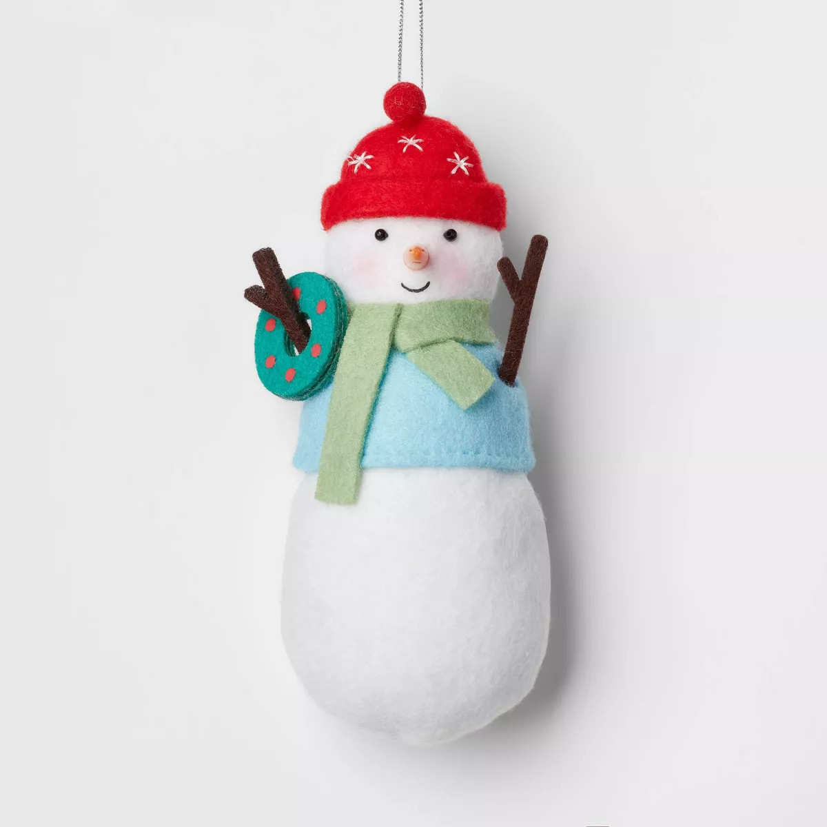 Fabric Snowman Holding Wreath Christmas Tree Ornament White/Blue - Wondershop™ | Target