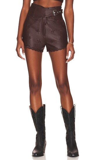 Sara Embroidered Faux Leather Short in Chocolate Brown | Revolve Clothing (Global)