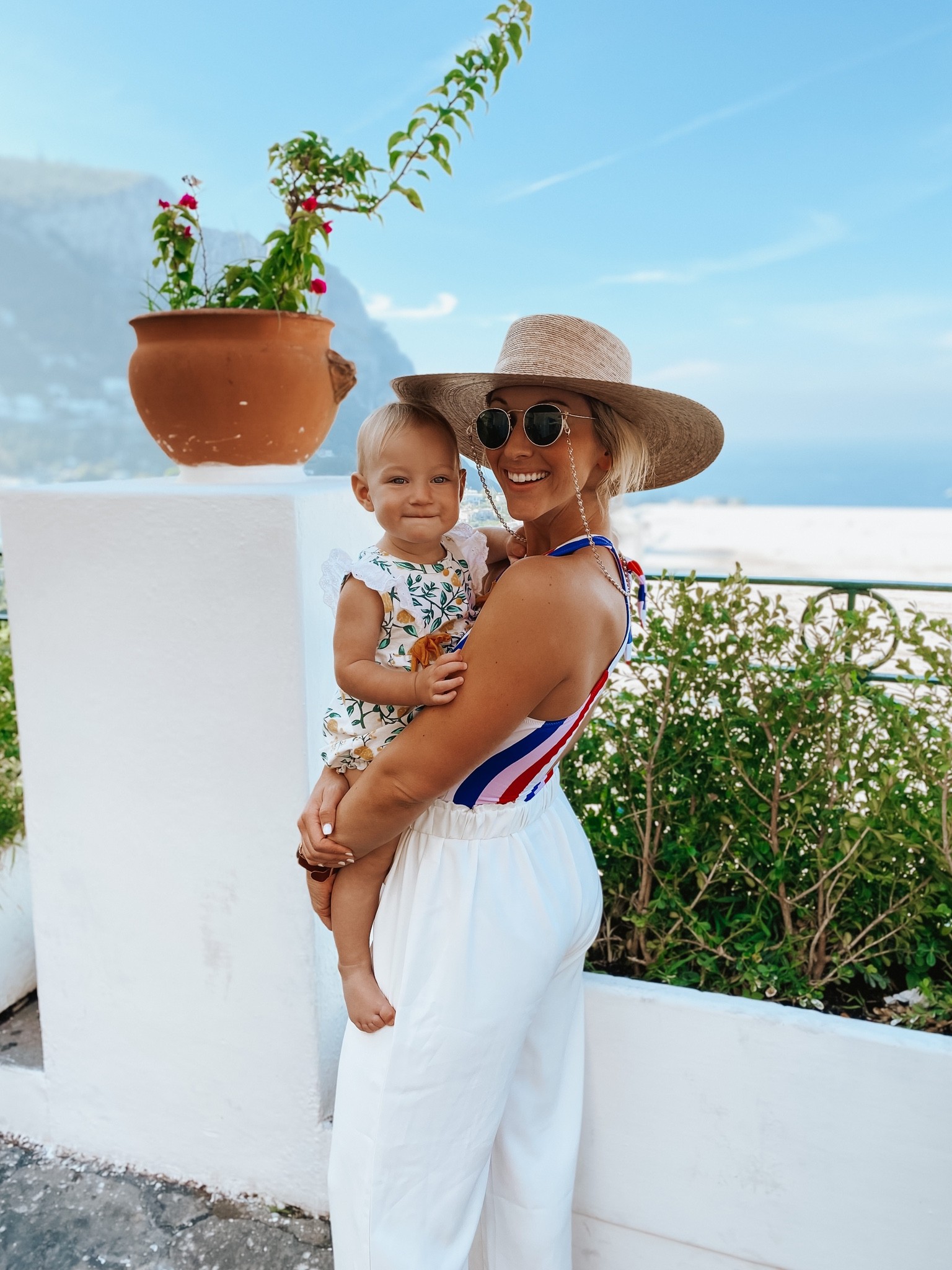 Capri island look. Shein pants are a must for petite length!! I am 5’4” and wearing a size 6/M. Lack of color hat. Old Navy swimmie from a few years ago.  #shein 

#LTKstyletip #LTKswim #LTKtravel