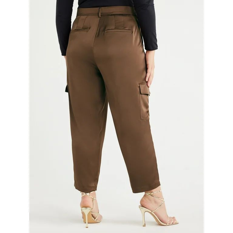 Sofia Jeans Women's Plus Size High Rise Satin Cargo Pants, 26" Inseam, Sizes 14W-28W | Walmart (US)