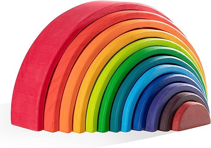 MerryHeart Wooden Rainbow Stacking Toy - 12 Piece Wooden Rainbow Stacker, Extra Large Wooden Stac... | Amazon (US)