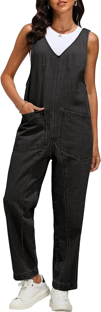 luvamia Jean Overalls for Women Sleeveless Denim Jumpsuit Casual Baggy Overall Jumpsuits Loose Fi... | Amazon (US)