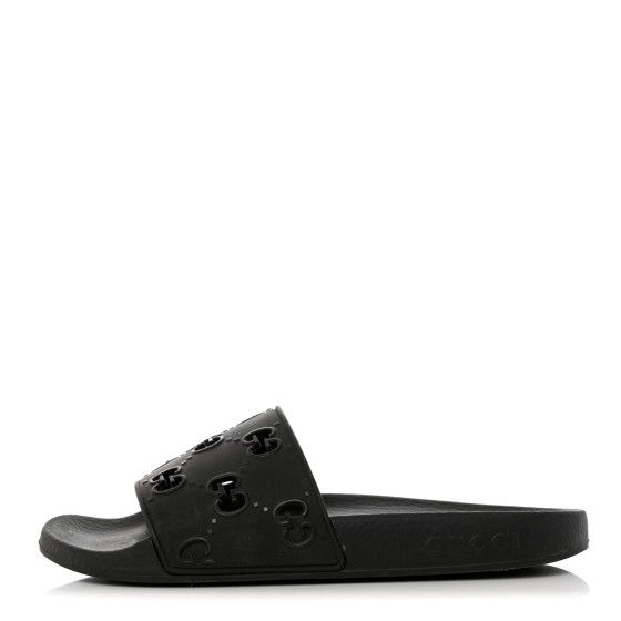 GUCCI Rubber GG Monogram Perforated Womens Slide Sandals 37 Black | FASHIONPHILE (US)