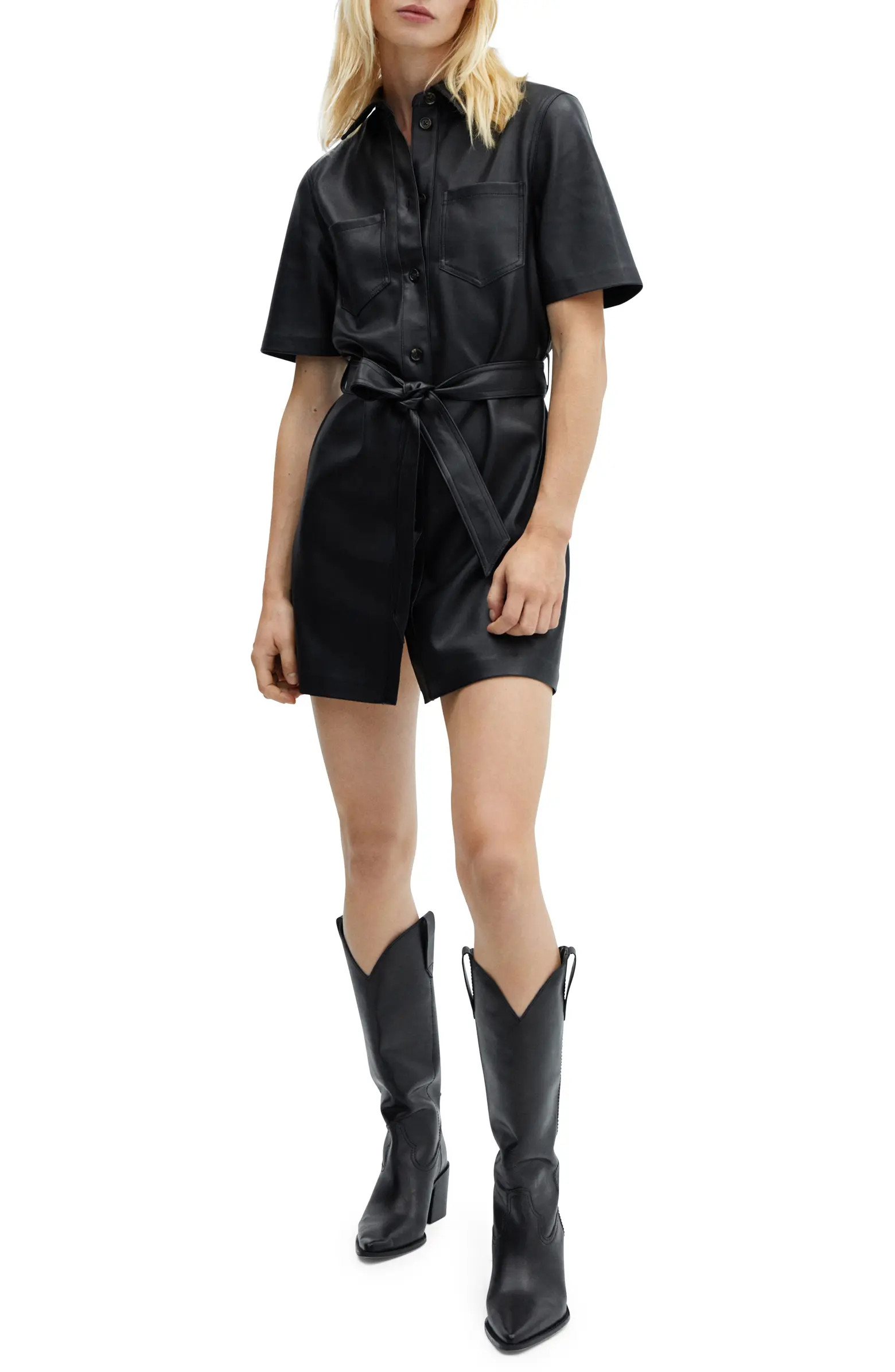 Belted Faux Leather Mini Shirtdress | Nordstrom
