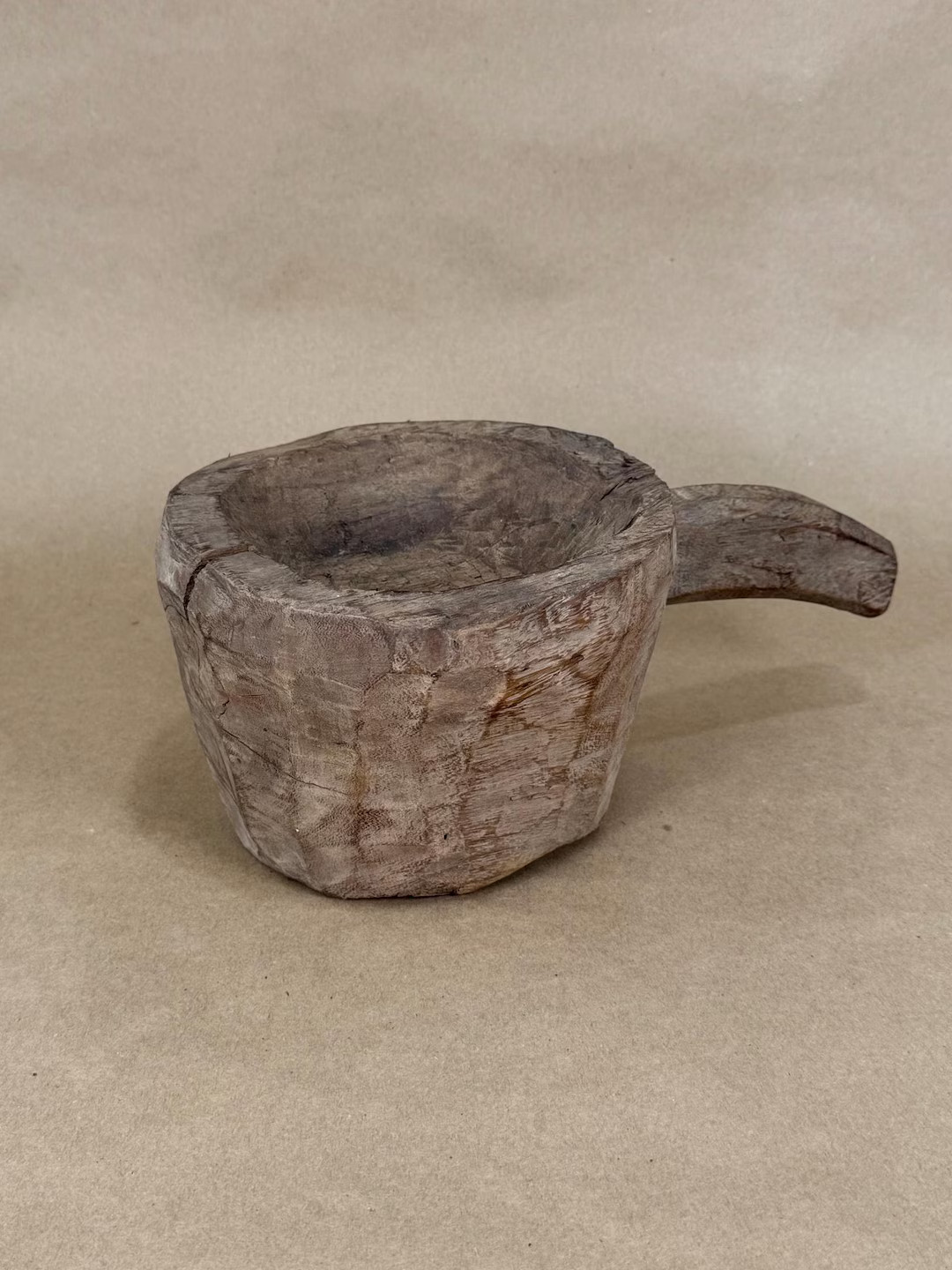 Vintage Wooded Mortar Bowl | Hand-Carved Grinder Bowl with Handle | Rustic Wood Bowl | Etsy (US)