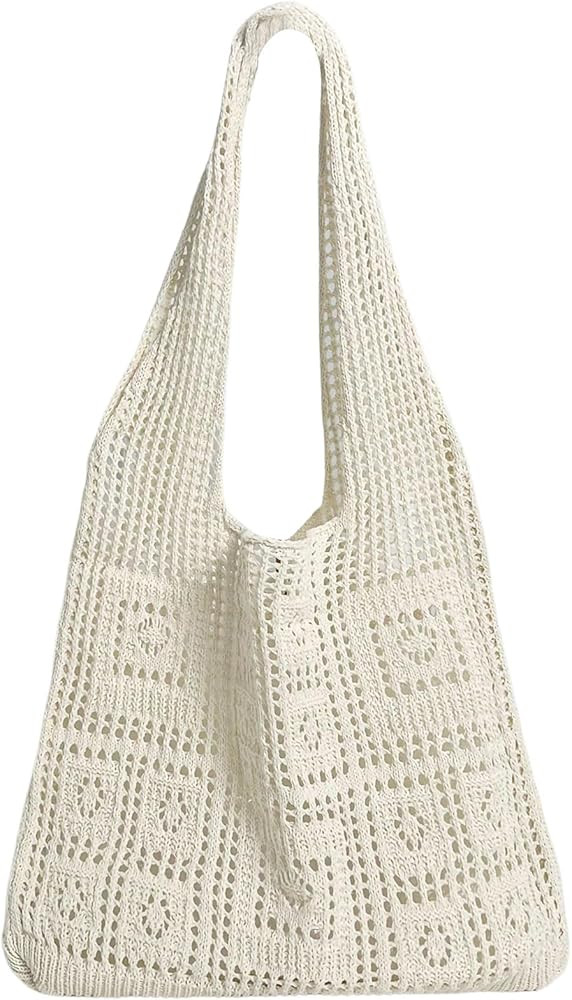 MakeMeChic Women's Crochet Handbags Hollow Out Double Handle Summer Tote Bag | Amazon (US)