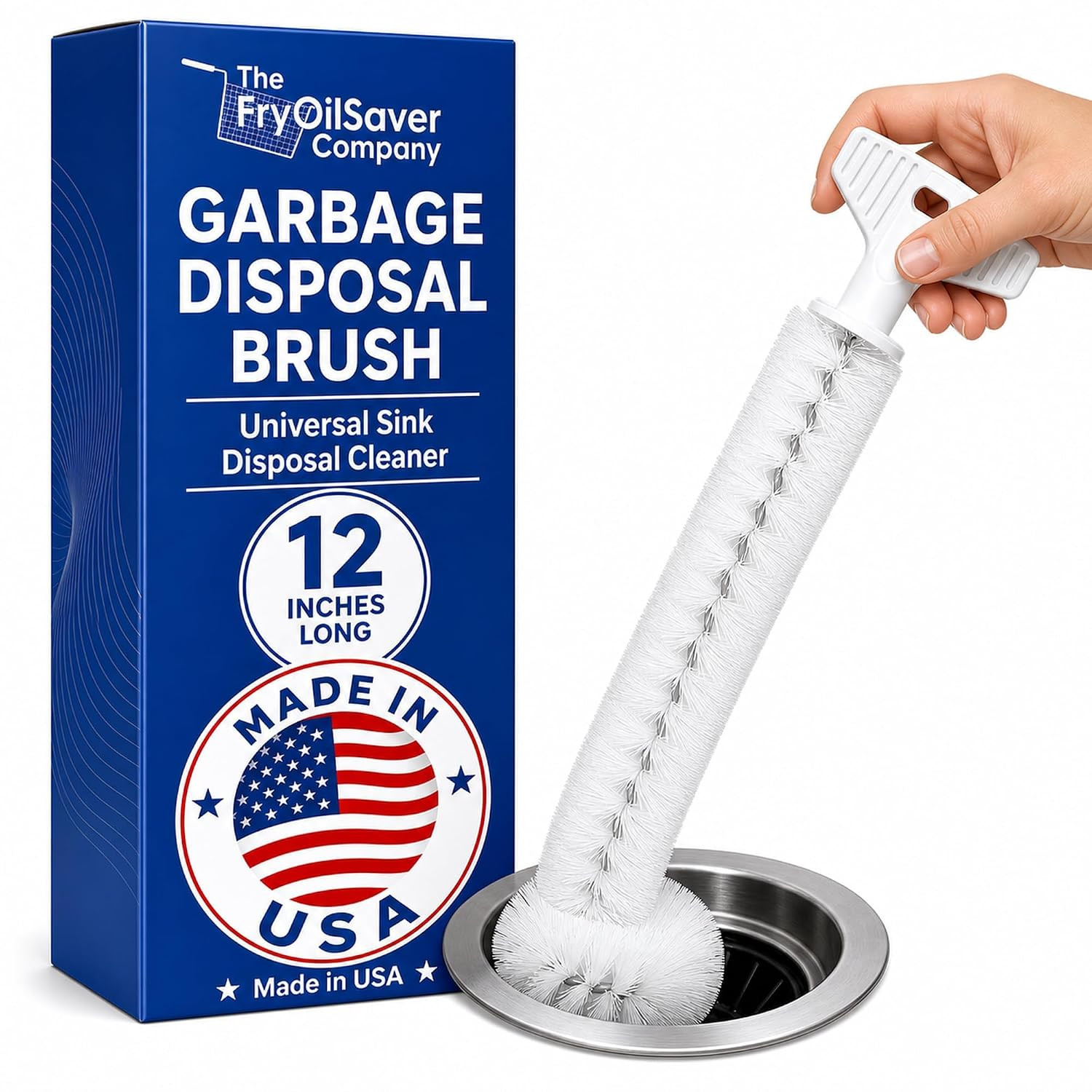 Universal Garbage Disposal Cleaner and Deodorizer, Sink Disposal Brush Cleaner Made in USA, Perfect for Eliminating Residue and Odor with Sturdy Grip, T-Grip Handle, 12inches Long by FryOilSaver Co. | Amazon (US)