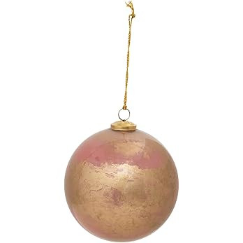 Creative Co-Op Glass Ball Ornament, Marbled Pink and Gold Finish | Amazon (US)