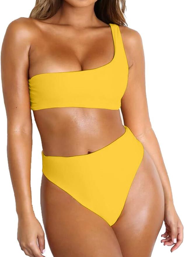 Byoauo Womens Bikini One Shoulder Top with High Waisted Bottom Two Piece Swimsuits | Amazon (US)