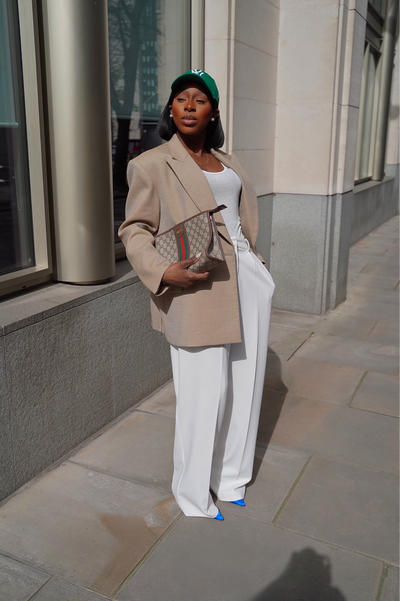 Wearing a size 12 in the blazer and a size S in trousers (from my own brand - restock coming soon)
