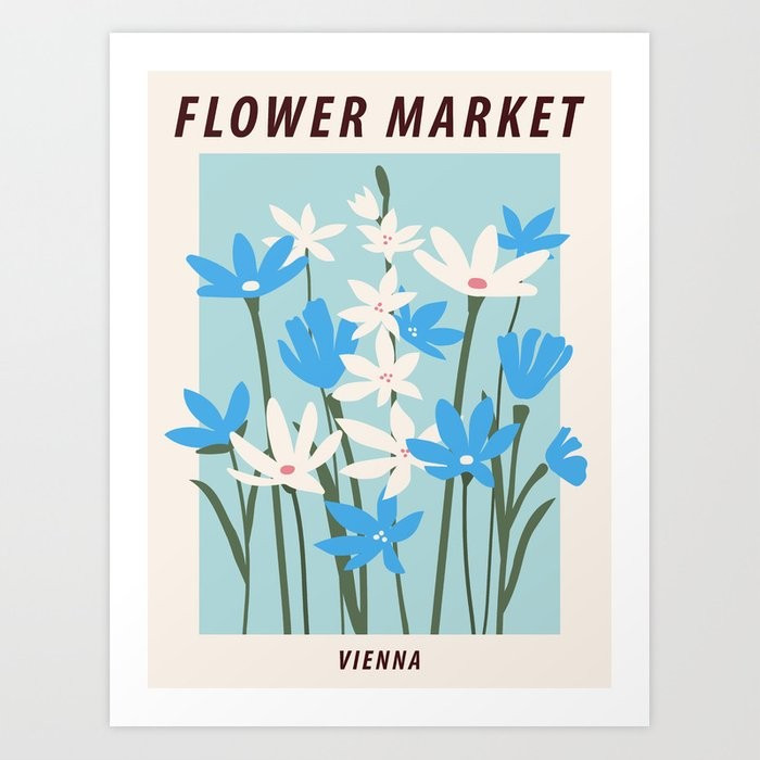 Flower market print, Blue flower art, Vienna, Posters aesthetic, Floral art, Vintage poster Art P... | Society6
