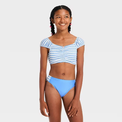 Girls' Rose Seersucker Bikini Set - art Class™ Blue S | Target