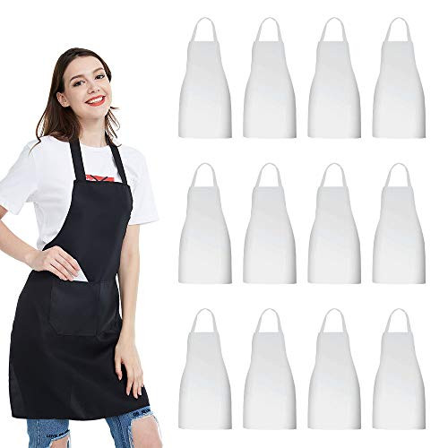 NOBONDO 12 Pack Bib Apron - Unisex white Apron Bulk with 2 Roomy Pockets Machine Washable for Kitchen Crafting BBQ Drawing | Amazon (US)